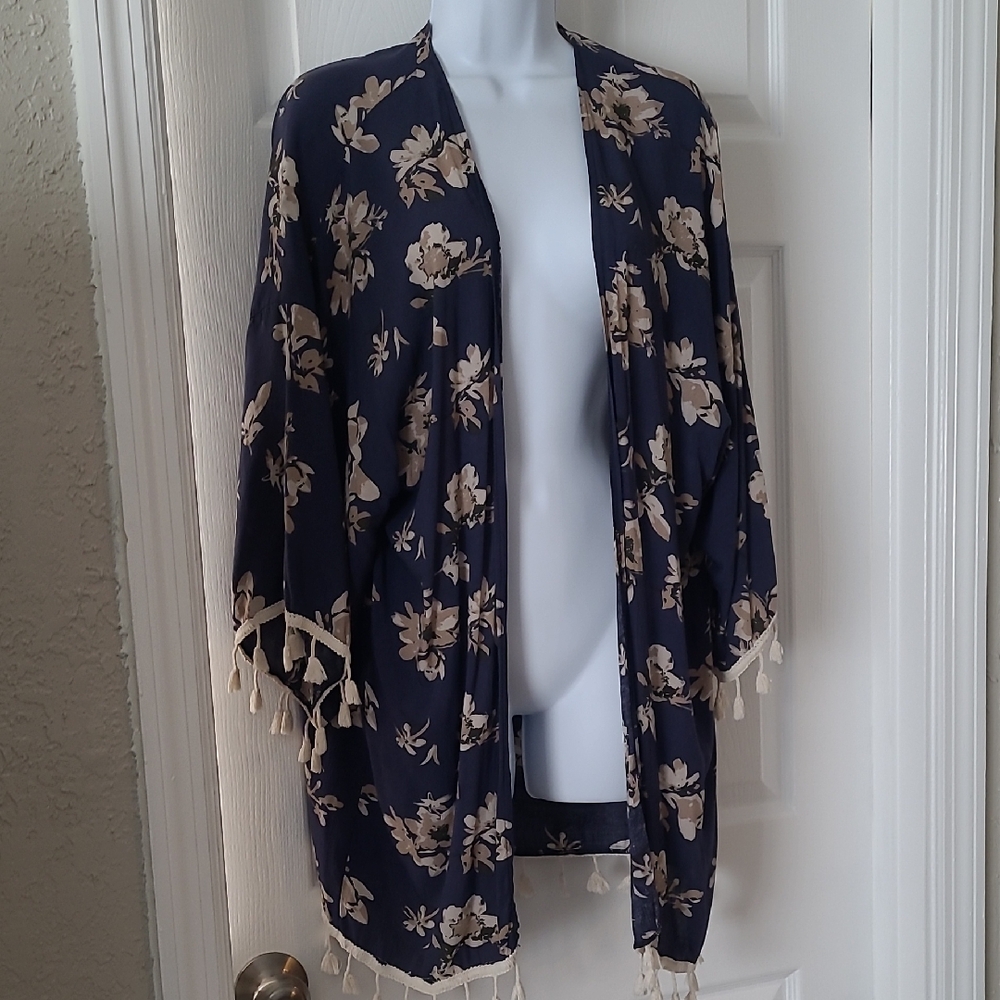 Kohl's Floral Kimono Cardigan with Boho Tassels